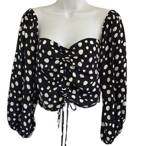 Reformation Black Blouse with White Polka Dots